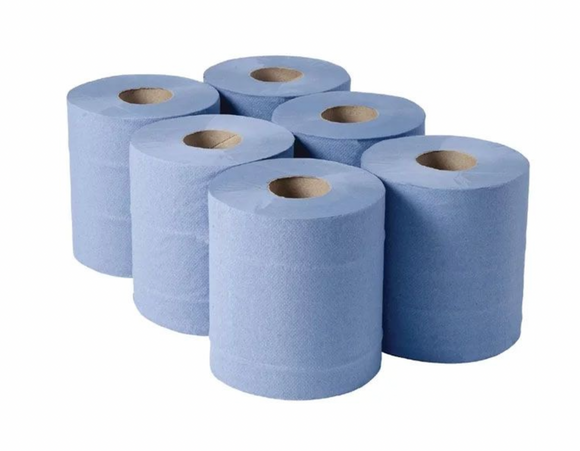 2 PLY CENTREFEED BLUE ROLL 150M - 6 ROLLS
