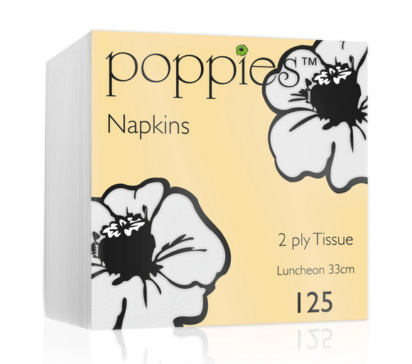 POPPIES WHITE COLOUR 2PLY NAPKIN 33CM- PACK OF 2000 PCS