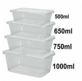 CLEAR PLASTIC MICROWAVABLE CONTAINER AND LID - 750CC