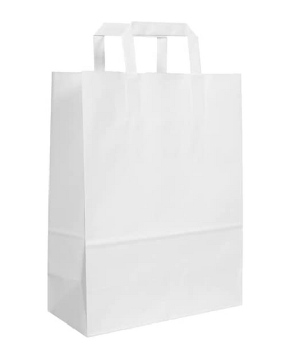 X-LARGE SOS WHITE PAPER CARRIER BAGS - PACK OF 125PCS