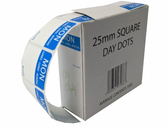 SQUARE DAY FOOD ROTATION LABELS 25MM- MONDAY- ROLL OF 1000