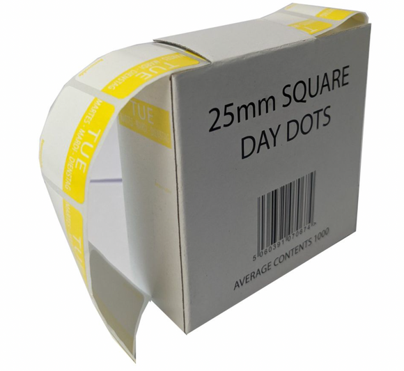 SQUARE DAY FOOD ROTATION LABELS 25MM- TUESDAY- ROLL OF 1000