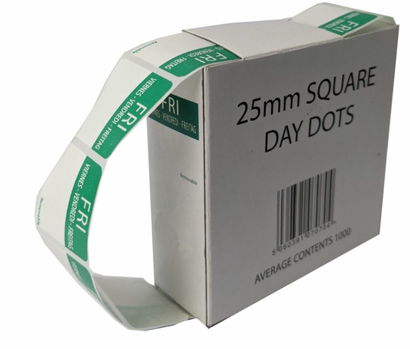 SQUARE DAY FOOD ROTATION LABELS 25MM- FRIDAY- ROLL OF 1000