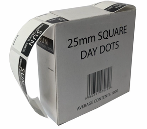 SQUARE DAY FOOD ROTATION LABELS 25MM- SUNDAY- ROLL OF 1000