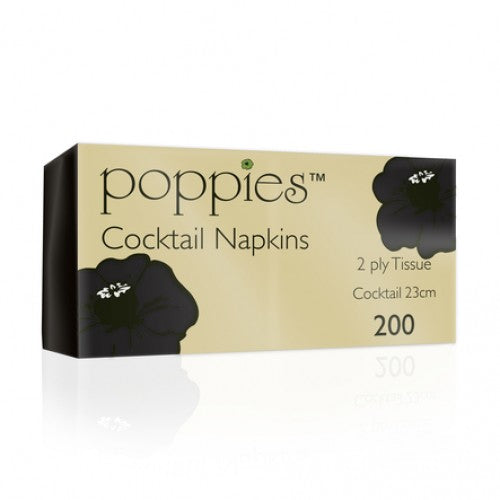 BLACK COCKTAIL NAPKIN - PACK OF 200 X 20 PACK- 4000 PIECES
